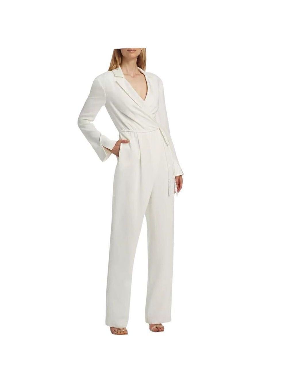 Cinq a Sept Ivory Holiday Macie Wrap Jumpsuit Size 8 - Picture 5 of 12